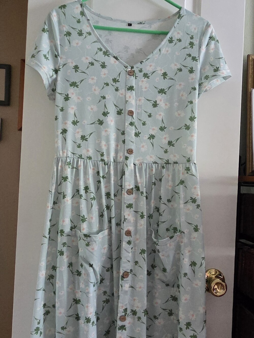 Woman's Floral Button-Front Dress - Light Blue